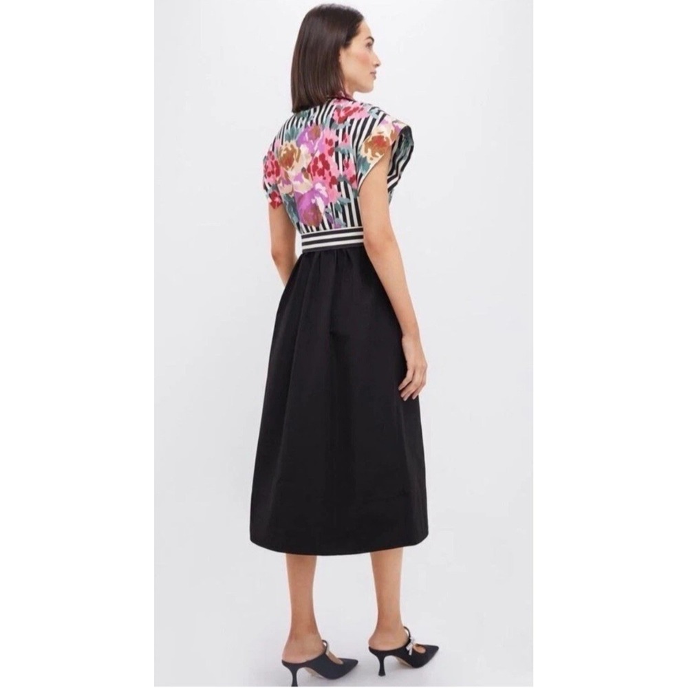 Tuckernuck Size Small Flowering Trellis Chloe Midi Dress S/S Black Floral Stripe - Picture 3 of 16